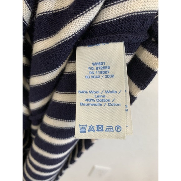 Boden Knit dress women 16L Navy Blue striped Amelie V-Neck Half Sleeve Fit Flare - Picture 12 of 14